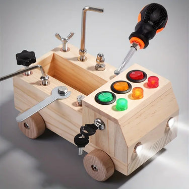 EcoToys LightPlay | Estimula el Aprendizaje y el Desarrollo - Tablero de Interruptores de Luz LED de Madera Montessori para Niños